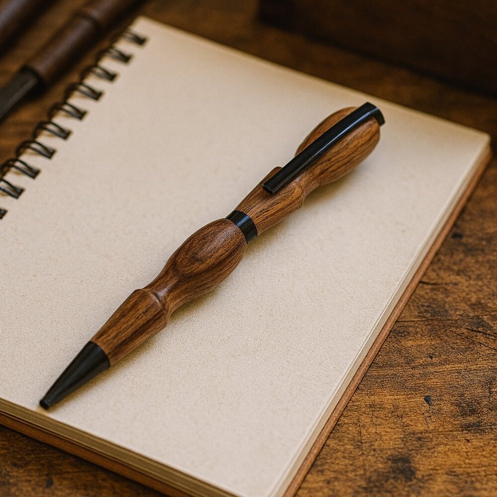 Morado Wood Pen Black Trim Twist Action Ballpoint Handcrafted
